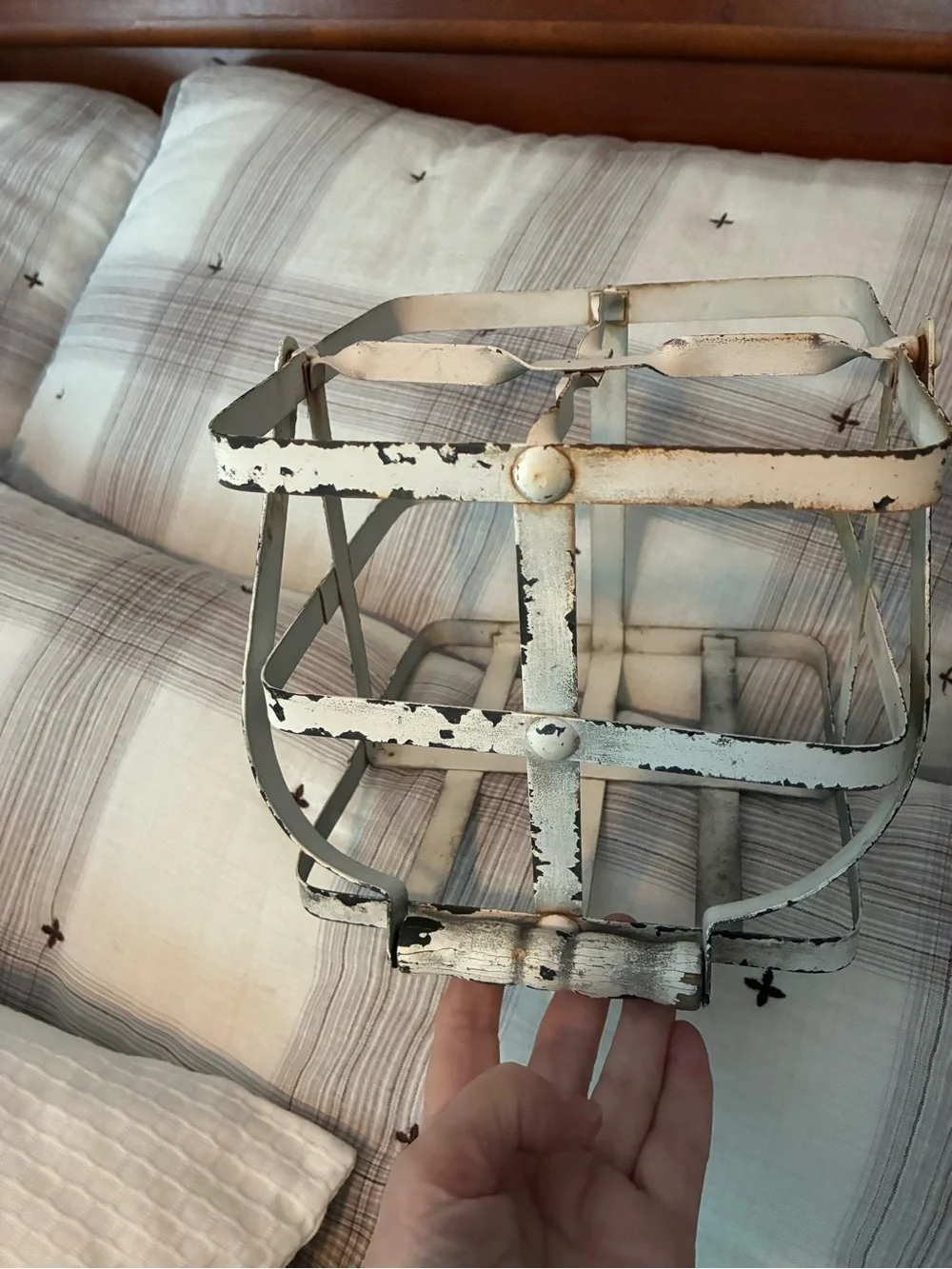 Vintage Milk Bottle Caddy-Metal with wooden handle